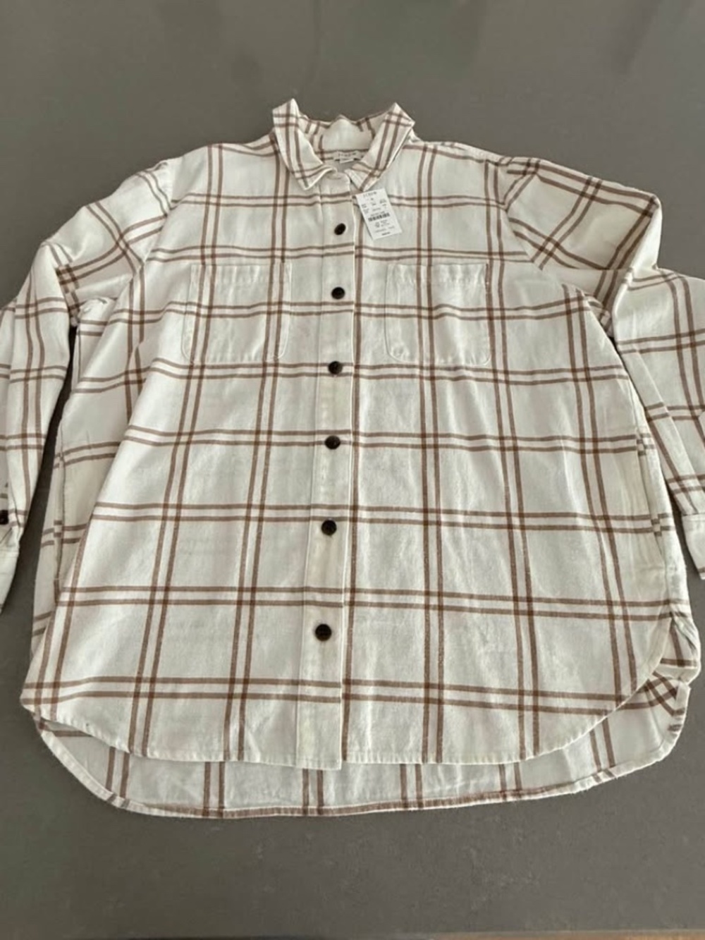NWT J. Crew Factory Cream and Brown Checkered Flannel Button Shirt Warm New!
